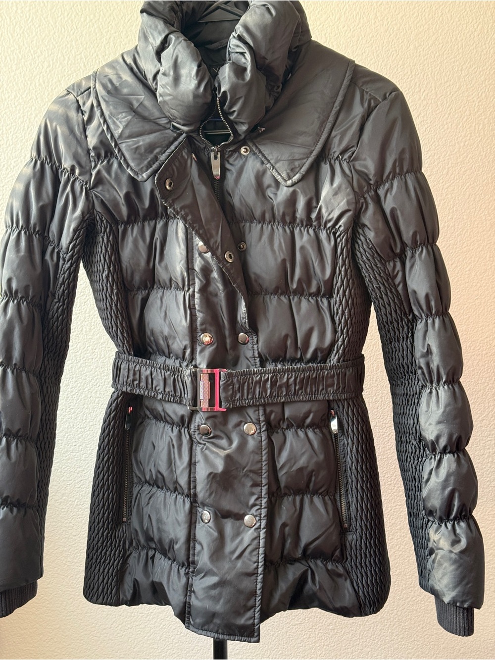 Via Spiga Black Quilted Belted Puffer Jacket